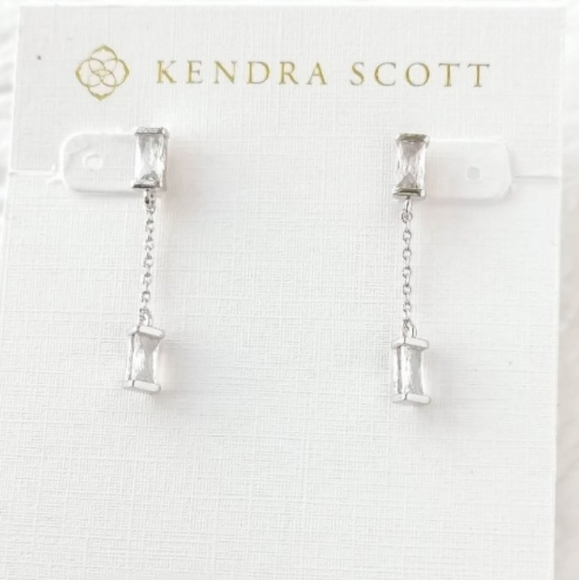 NEW Kendra Scott Juliette White Crystal Rhodium Silver Drop Earrings - Picture 1 of 14